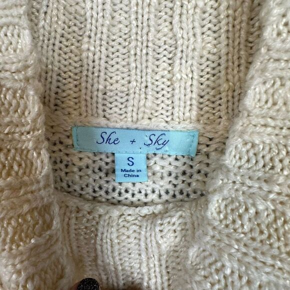 She+Sky Sweater Womens S Sleeveless Chunky‎ Knit Western Boho Fringe Mock Neck - Picture 7 of 12